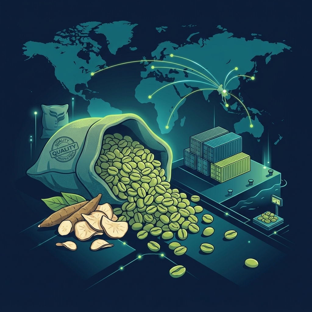 Agricultural Export & Coffee Green Bean Supply Chain Illustration
